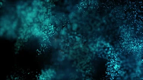 Floating blue glowing particles and crystal snowflakes drifting through dark Видео 345104571