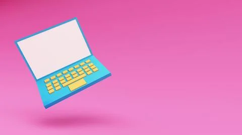 Floating blue laptop notebook mock up with shadow. concept Stock Illustration