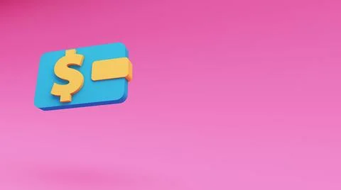 Floating blue mobile wallet, with dollar sign on pink background. online shop Stock Illustration