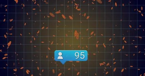 Floating blue notification bubble showing user icon and number 95 over grid, Stock Illustration