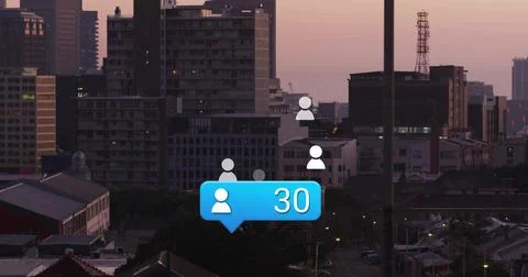 Floating blue notification bubble showing 30 and three white user icons over Photos