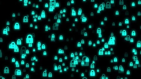 Floating Blue Padlock Icons on Black and Green Screen. Stock Footage 329671693