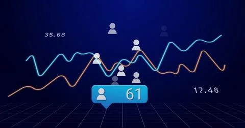 Floating blue tooltip showing 61 in analytics environment cyan-orange graphs  イラスト素材