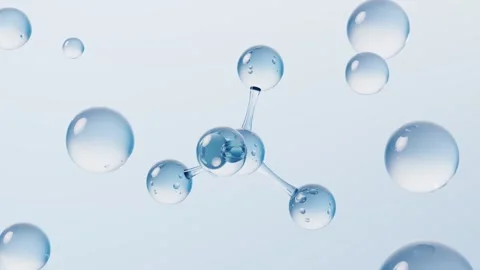 Floating blue water molecule structure with hydration bubbles in clean back.. 스톡 동영상 327249552