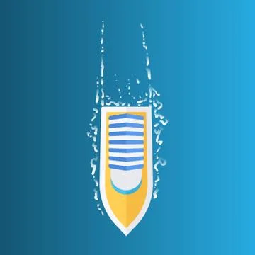 Floating boat on a blue background, top view, vector illustration in the style 스톡 일러스트