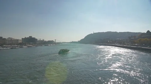 Floating boat on Danube in Budapest Stock-Footage 79754479