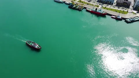 Floating Boat In The Harbor Video stock 168943463