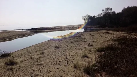 Floating boat in a river Stock Footage 81608055