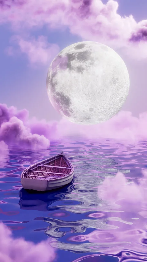 Floating Boat Under Giant Moon Seamless Loop Video stock 337477189