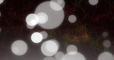 Floating bokeh orbs creating depth over dark background with green orange red Stock Illustration