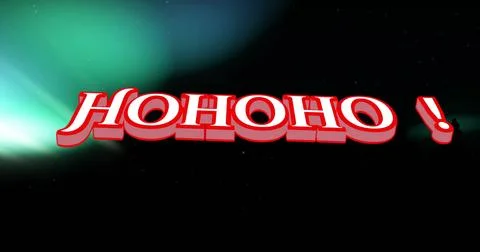 Floating bold 3D text HOHOHO! hovering above night sky, casting green-cyan Illustrazione stock