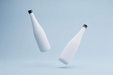 Floating bottles, studio backdrop, product mockup, minimalist design Stock Illustration