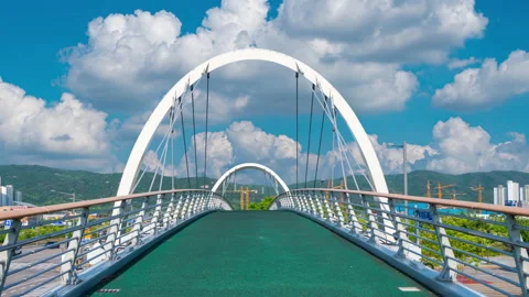 A floating bridge across a beautiful intersection Stock Footage 154122202