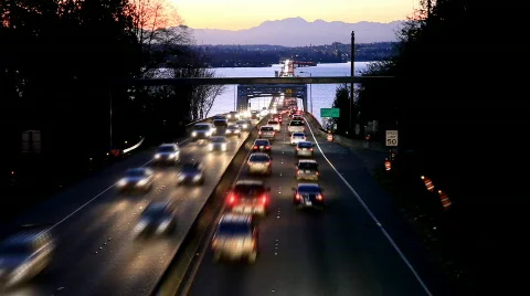 Floating Bridge Car Traffic Stock Footage 577441