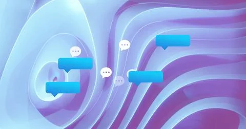 Floating bubble icons moving across abstract backdrop, with cyan rectangles and 스톡 일러스트