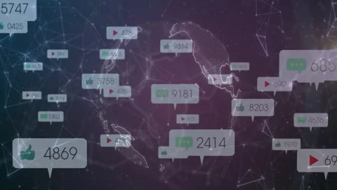 Floating bubble starting, wireframe globe focusing, rotating, sending icons Video stock 329122274