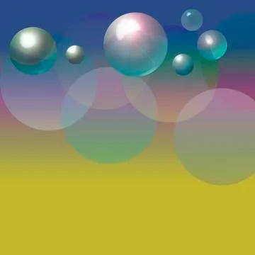 Floating bubbles and circles over a blue pink and yellow gradient background. Stock Illustration