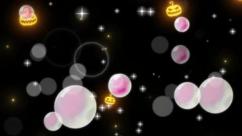 Floating bubbles and glowing jack o lanterns drifting through sparkling stars Stock-Footage 345329762