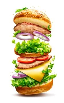 Floating burger isolated Stock Photos