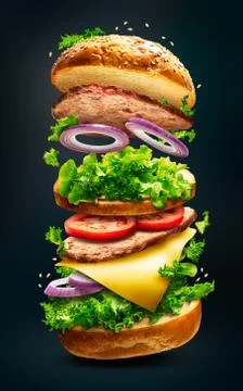 Floating burger isolated Stock Photos