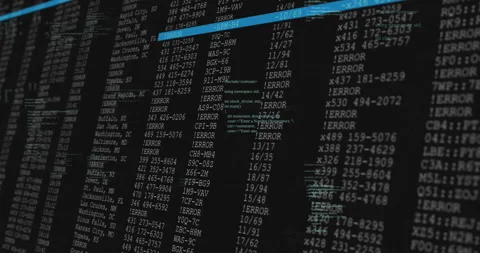 Floating C++ snippets initiating table reveal highlight bar moving through error 库存影片 311226302