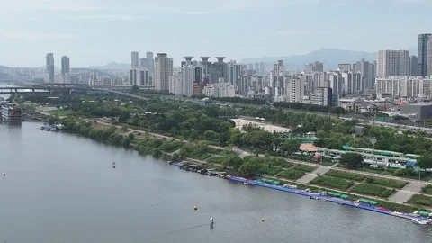 Floating Café at Ttukseom Park, Han River Stock Footage 318833375