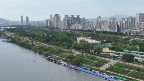 Floating Café at Ttukseom Park, Han River Stock Footage 318833565