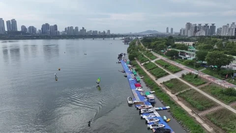Floating Café at Ttukseom Park, Han River Stock Footage 318834052