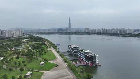 Floating Café at Ttukseom Park, Han River Stock Footage 318836701