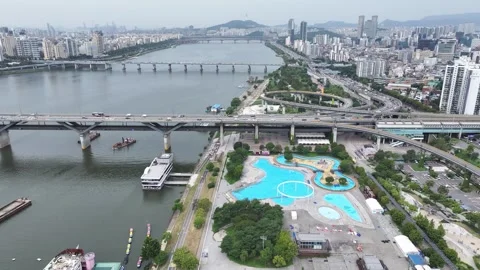 Floating Café at Ttukseom Park, Han River Stock Footage 318836714