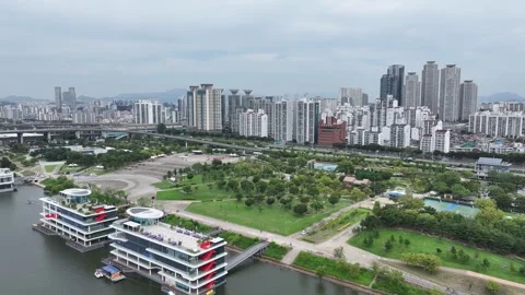 Floating Café at Ttukseom Park, Han River Stock Footage 318836739