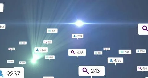 Floating callouts showing search, user and mail icons with badges in virtual 스톡 일러스트