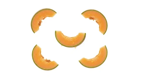 Floating cantaloupe slices isolated on white Stock Footage 339340419