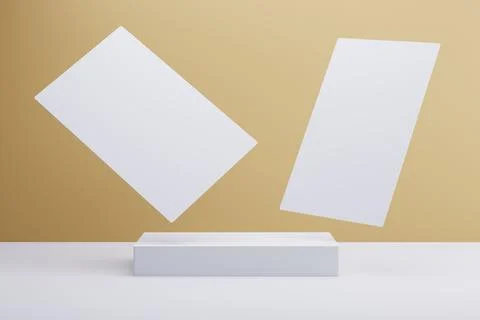 Floating cards, mockup, studio, beige backdrop, presentation Stock Illustration
