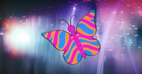 Floating cartoon butterfly hovering above digital environment, showing streak イラスト素材