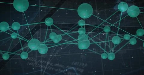 Floating centered network receding over dark grid plane, with teal-green nodes 스톡 일러스트