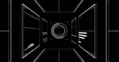 Floating central circular display in virtual control interface, with border Illustrazione stock