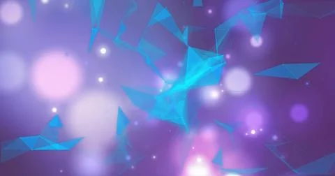 Floating central cyan poly mesh drifting over violet gradient with wireframe Stock Illustration