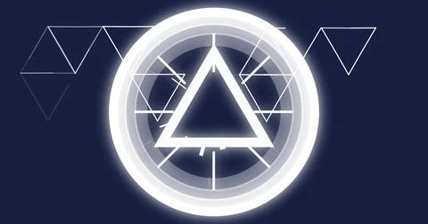 Floating central glowing triangle extending line segments in abstract art, with Stock Photos