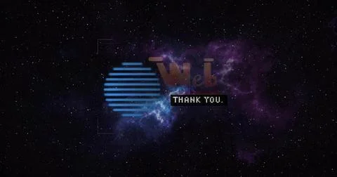 Floating central logo over outer space, with blue striped circle, Web letteri Stock Illustration