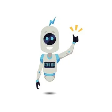 Floating chat bot or mascot robot praising for good job, flat vector Stock Illustration