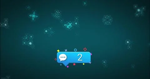 Floating chat bubble showing number 2, speech icon over teal screen, with gaming Stock Illustration