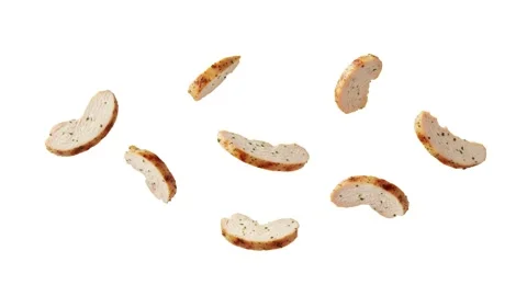 Floating chicken strips isolated on white Stock Footage 339340503