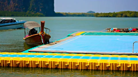 Floating children's stadium on the water Video stock 36394682