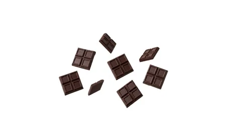 Floating chocolate squares isolated on white Stock Footage 339340539