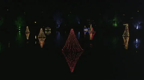 Floating Christmas Trees wide 4K Stock Footage 32711035