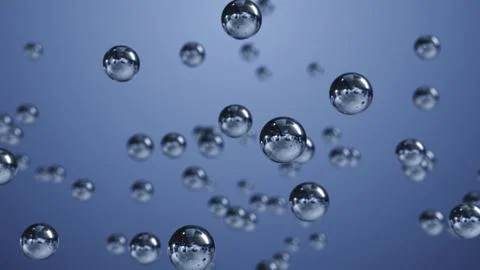 Floating chrome metallic spheres reflecting blue light Stock Illustration