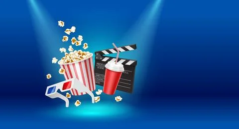 Floating cinema elements with spotlight effect Stock Illustration