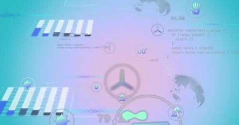 Floating circle with three-pronged icon on dashboard, showing data and droplet Foto stock