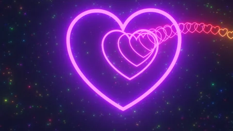 Floating In Circular Neon Glowing Rainbow Heart Tunnel In Outer Space Stock Footage 250134352